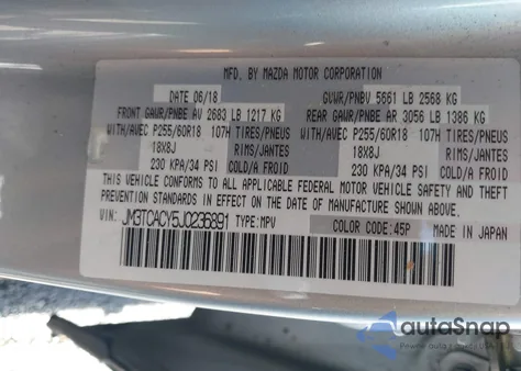 2018 Mazda Cx-9 Touring from USA, damaged, VIN JM3TCACY5J0236891